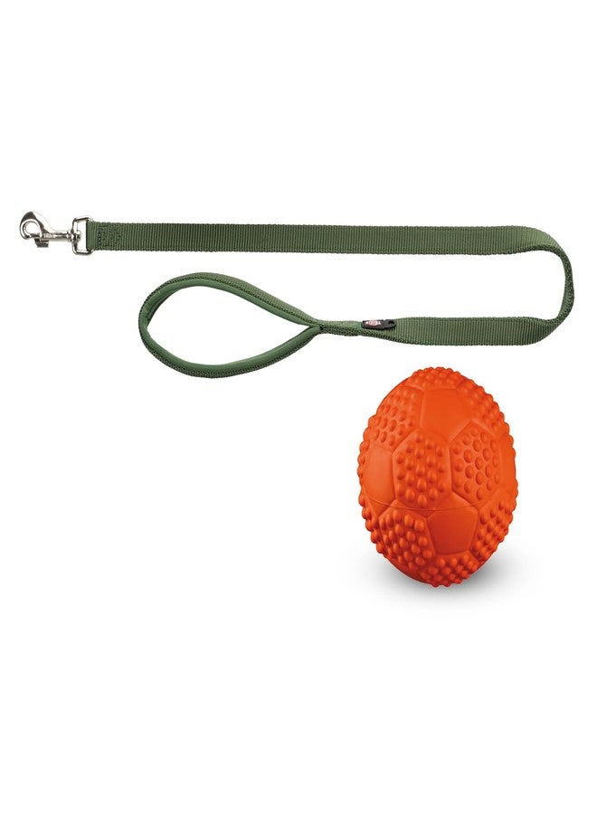 Trixie Combo of Trixie Premium Nylon Adjustable Dog Leash with Stainless Steel Hooks - XS-S (1.20m/15mm, Forest Color) and Sports Ball Natural Rubber Toy for Dog - Image 1